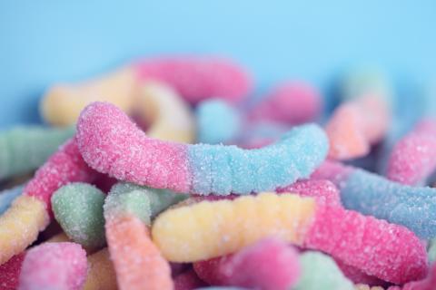 Close up of sweet and sour gummy worms