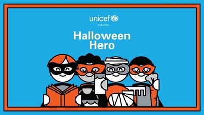 Unicef Canada Halloween Hero Image with 4 child characters in costume