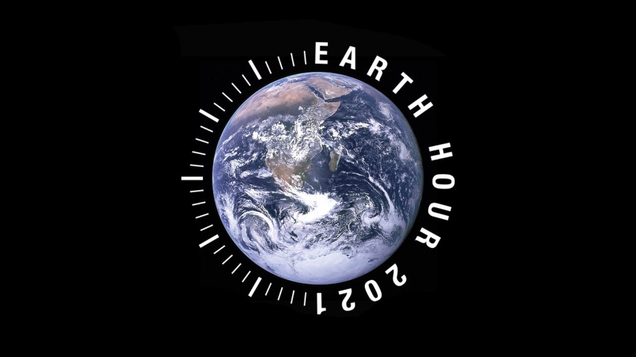 Image of the earth with text around reading Earth Hour 2021