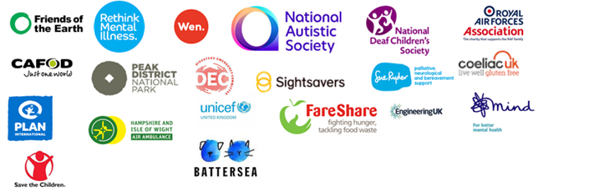 Collection of charity logos that use circles