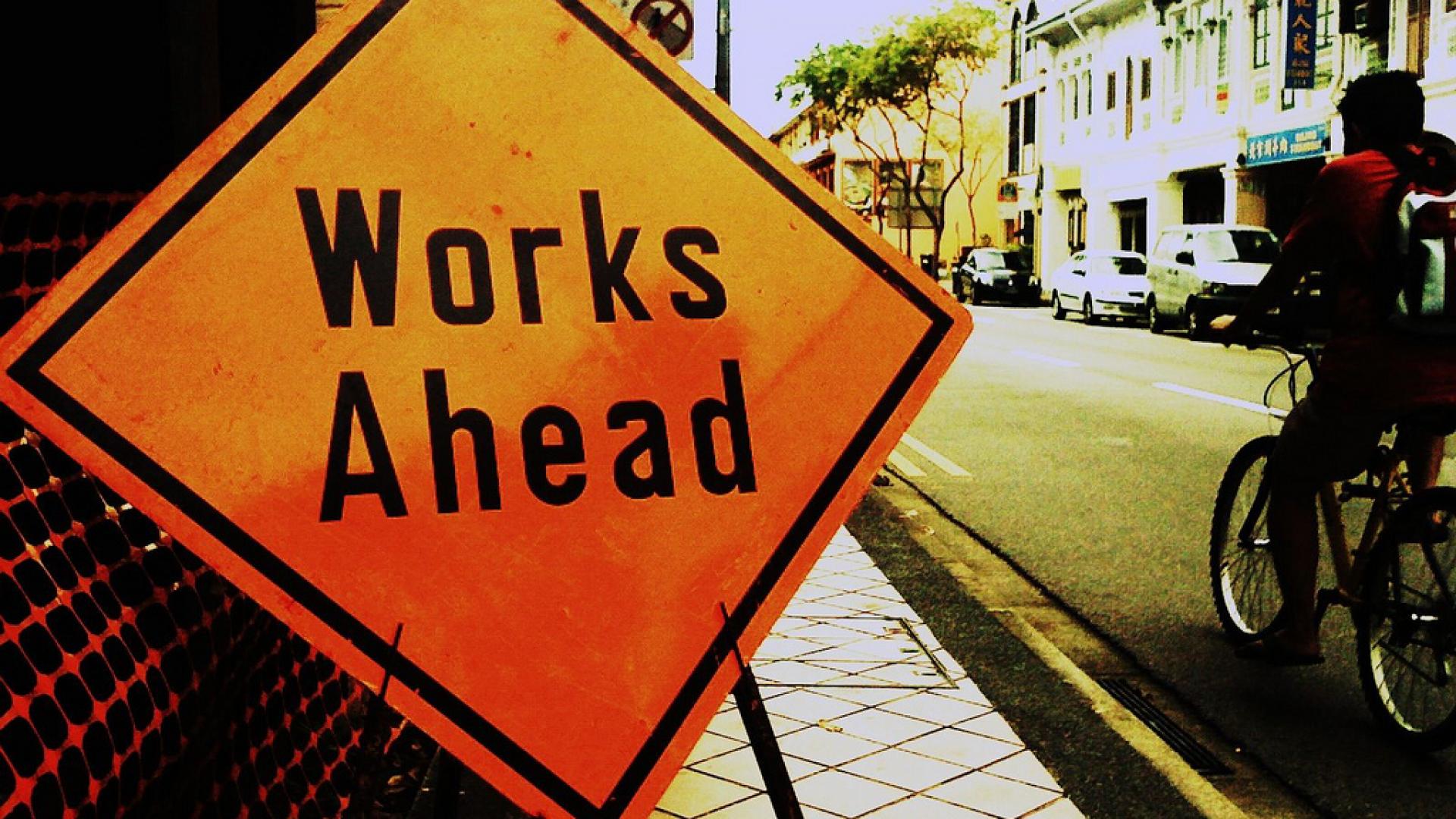 works ahead sign