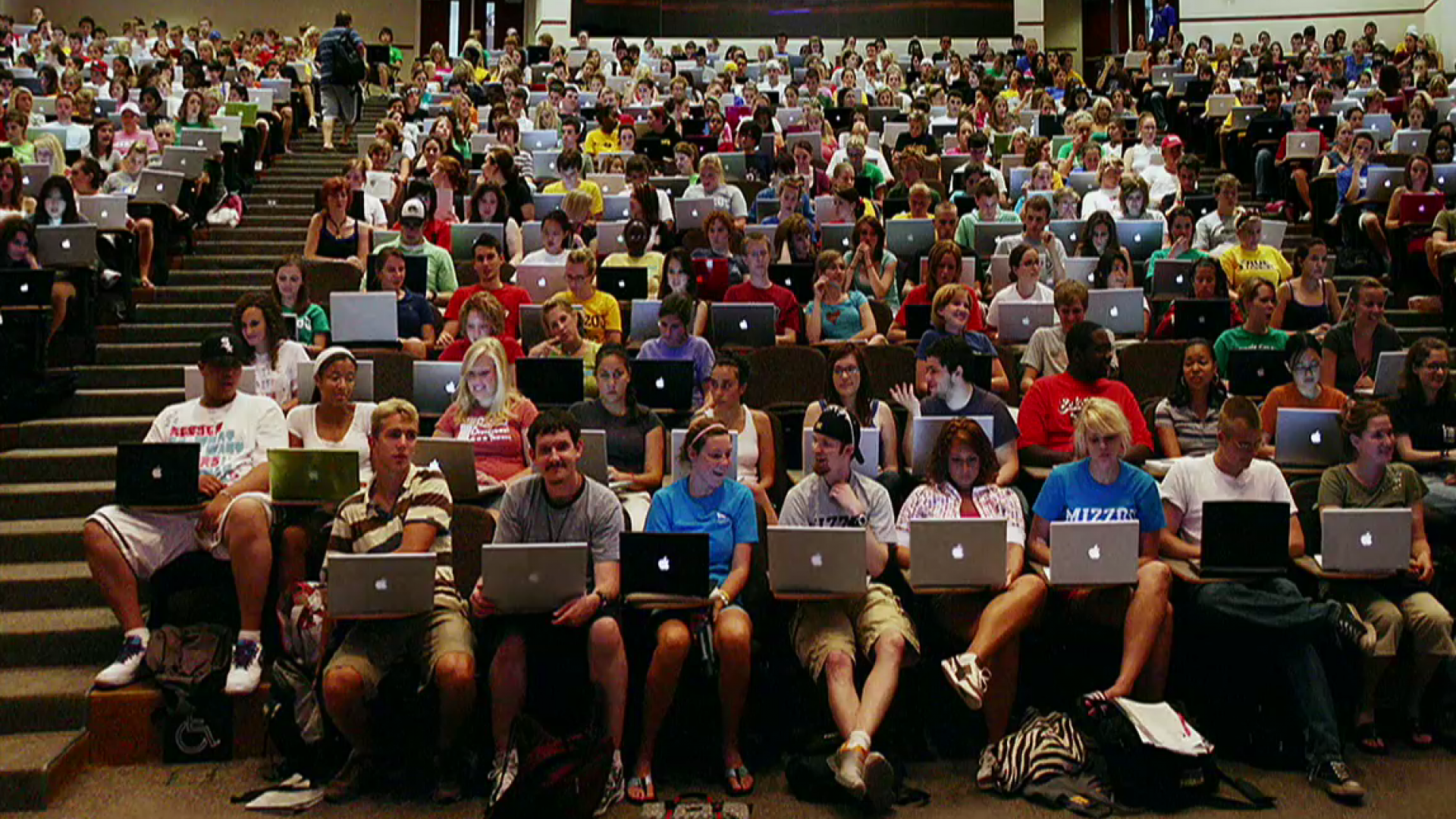 Lecture hall with students and their mac computers